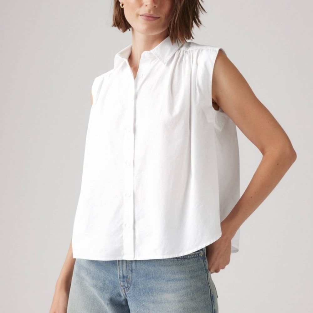 Levis Gracen Blouse Womens XS White Sleeveless Button Down Cotton Shirt NWT